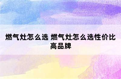 燃气灶怎么选 燃气灶怎么选性价比高品牌